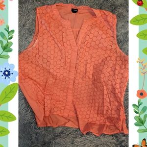 Sleeveless Coral Button-Up Blouse